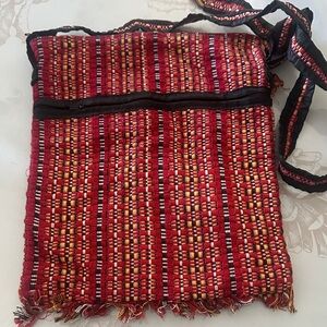 Vibrant Red and Yellow Woven Crossbody Bag